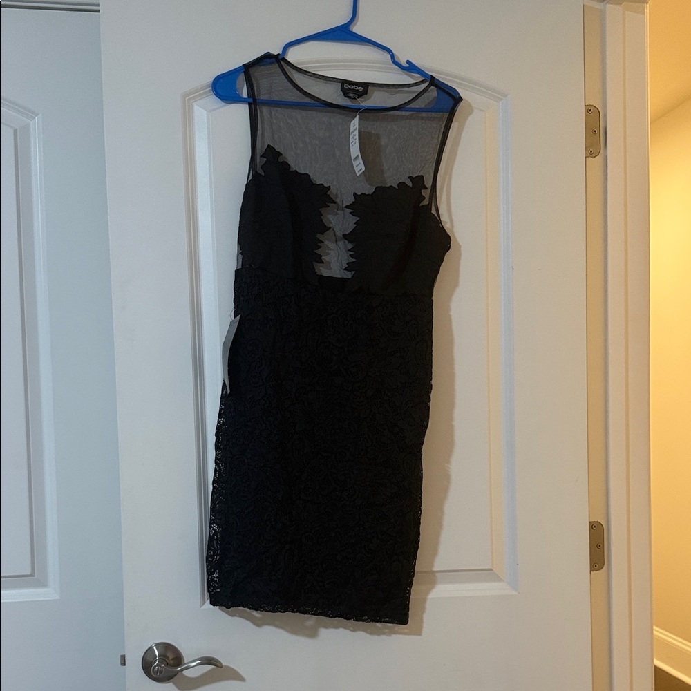 bebe Black Lace Sheer Midi Dress
